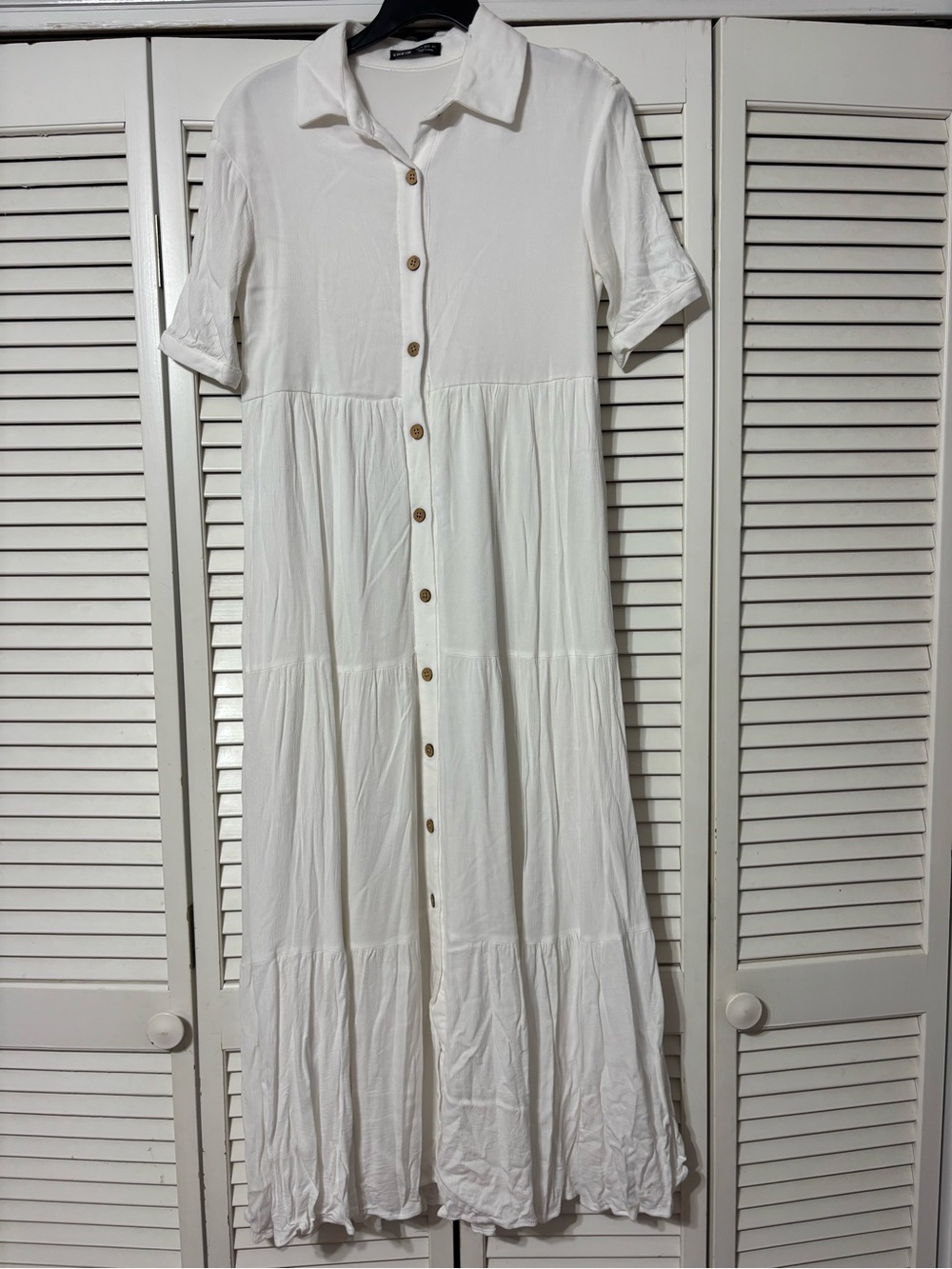 SHEIN White Short-Sleeve Button-Front Maxi Dress